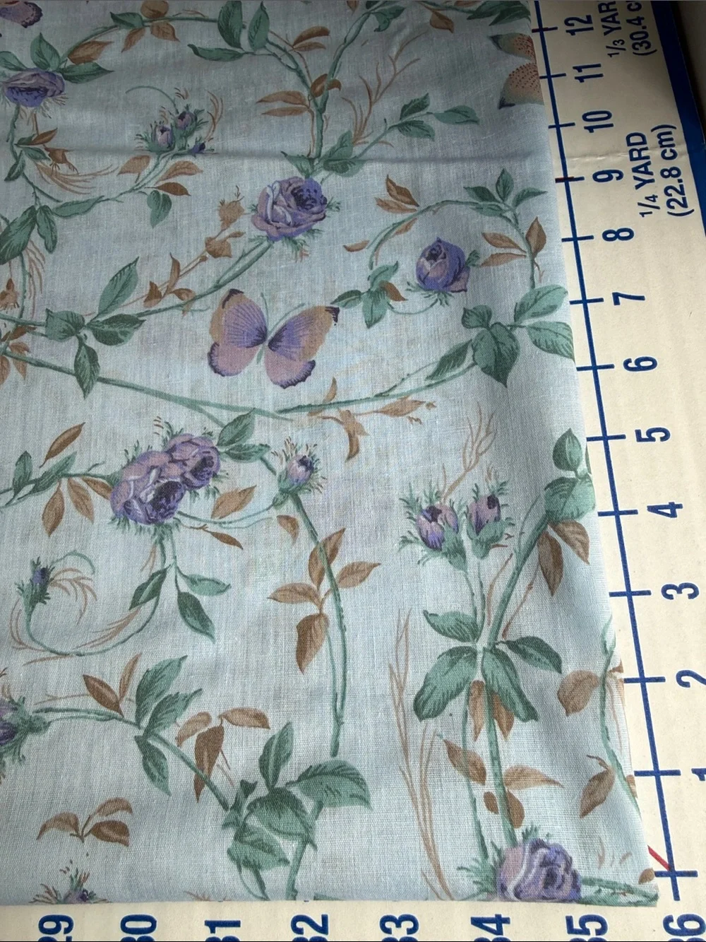 Vintage 80s Rose Butterfly Fabric 4 Yards x 44 Lightweight Floral